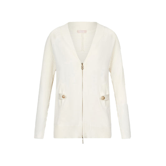 Cardigan Donna in maglia con zip Bianco