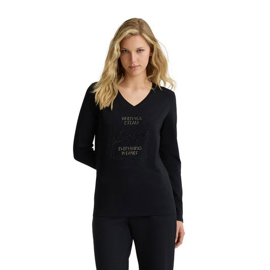 T-shirt Donna a maniche lunghe nera modella frontale