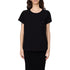 T-shirt Donna nera in cotone con fondo con orlo dritto