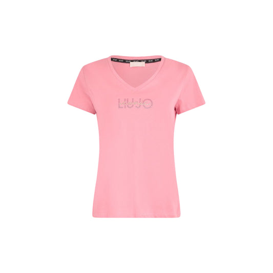 T-shirt Rosa da Donna con scollo a V e strass