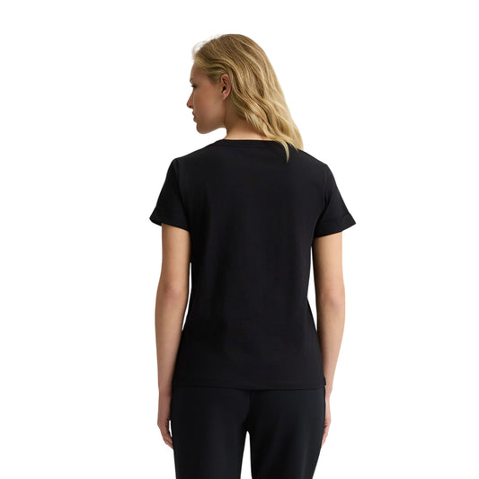 T-shirt Donna in cotone con strass Nero modella retro