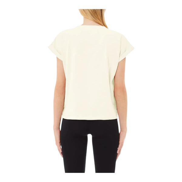 T-shirt Donna in cotone con logo Bianco modella retro