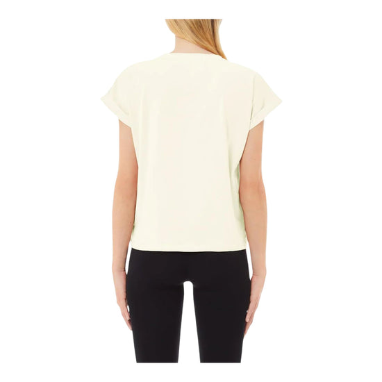 T-shirt Donna in cotone con logo Bianco modella retro