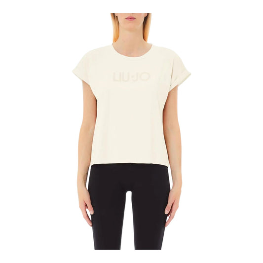 T-shirt Donna in cotone con logo Bianco modella frontale