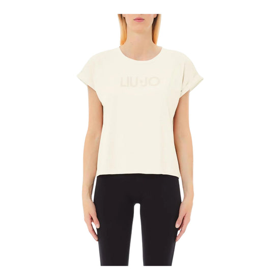 T-shirt Donna in cotone con logo Bianco modella frontale