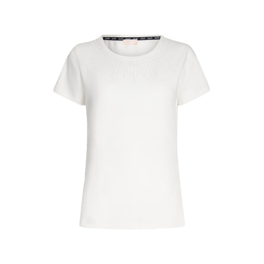 T-shirt Donna con strass applicati sul davanti Bianco