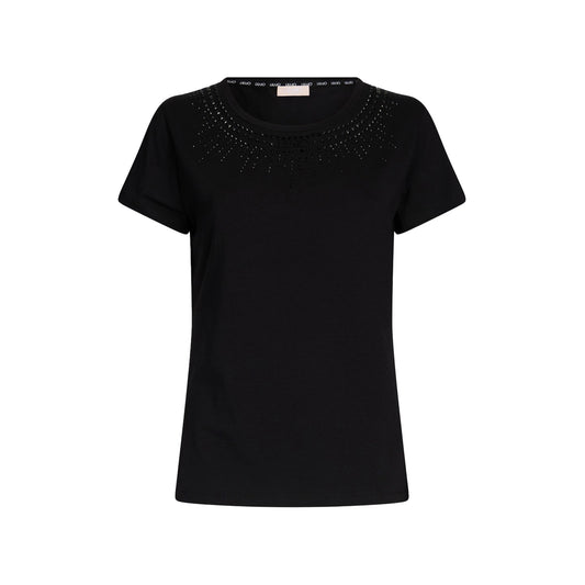 T-shirt Donna con strass applicati sul davanti Nero