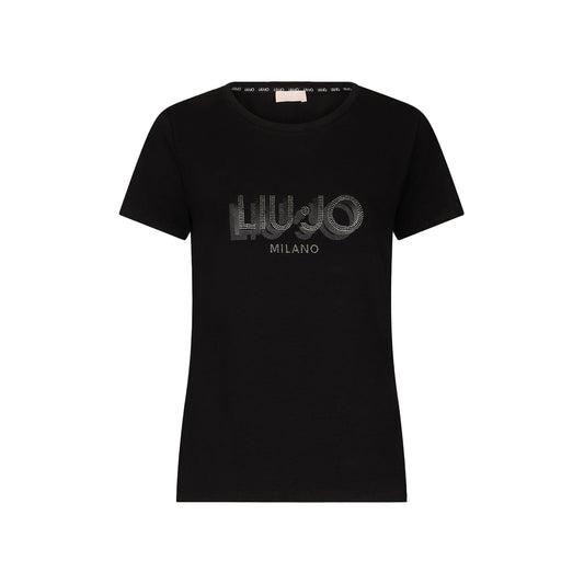 T-shirt Donna slim con logo strass Nero