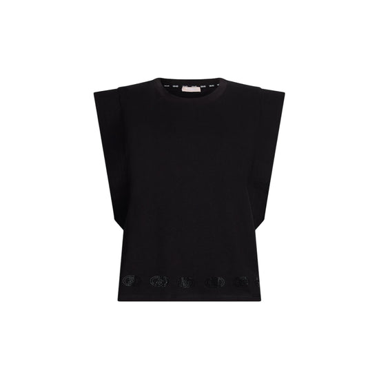 Top Nero da donna con logo strass al fondo