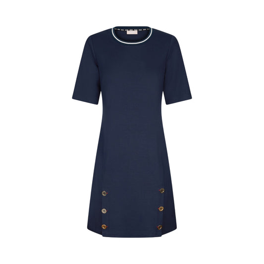 Abito corto da donna con bottoni blu scuro