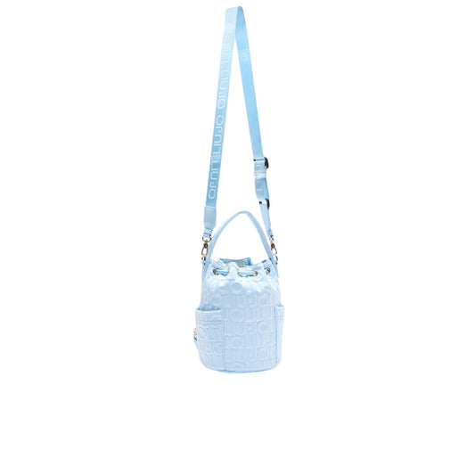 Borsa a secchiello medio in scuba azzurro retro con tracolla