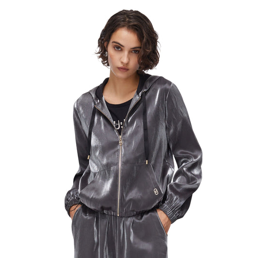 Giacca glossy grigia da Donna con cappuccio