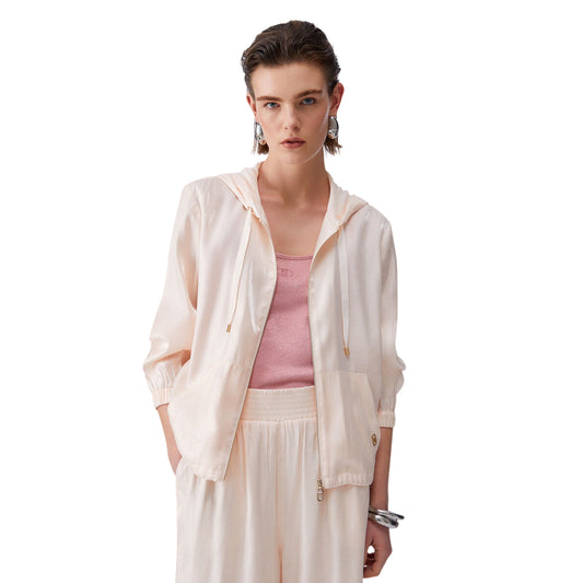 Giacca glossy champagne con cappuccio