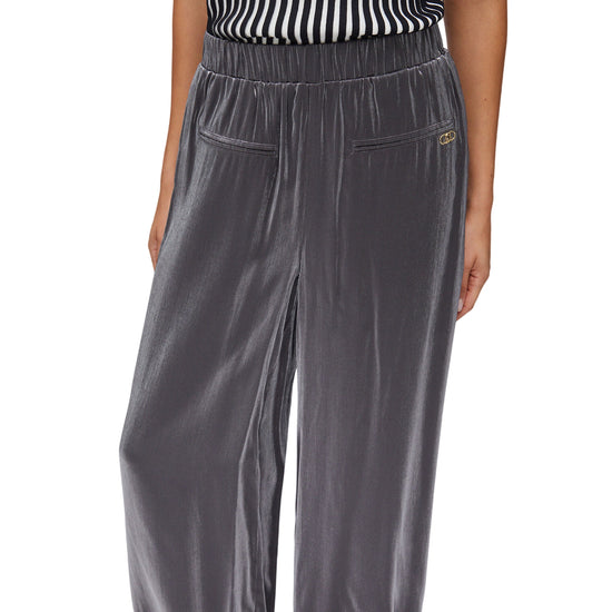 Pantaloni lunghi flare laminati grigi 