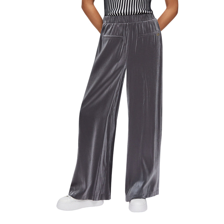 Pantaloni lunghi flare laminati grigi 