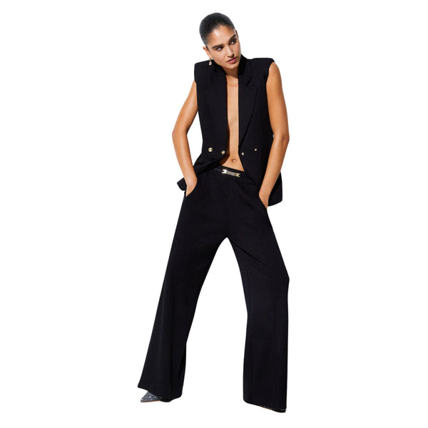 Pantaloni Donna in jersey con spacchetti Nero modella