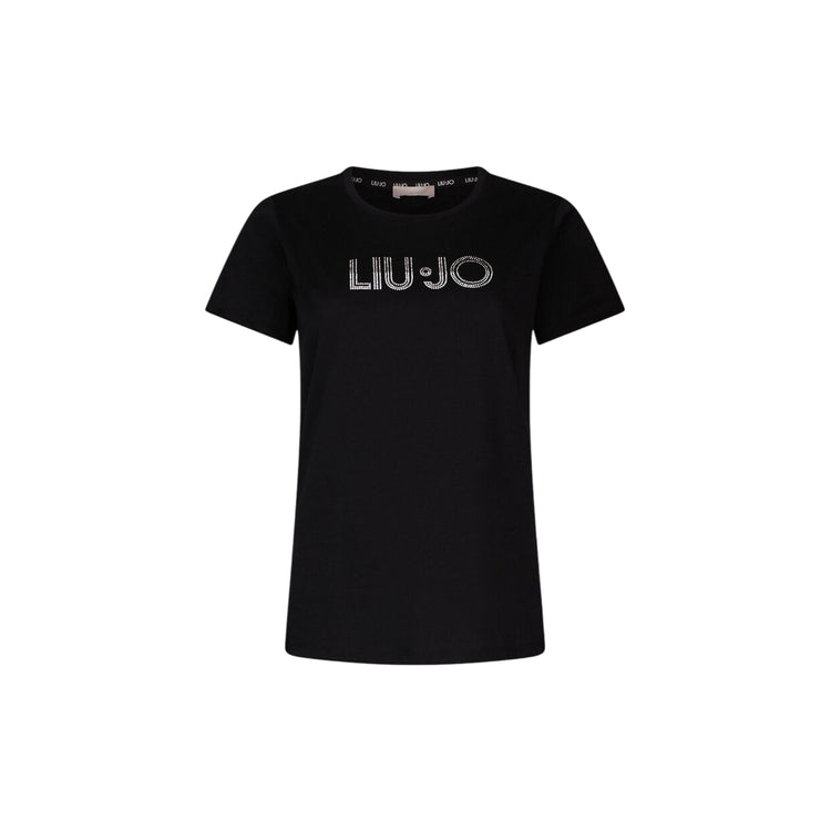 T-shirt Donna con logo lineare con strass bicolor