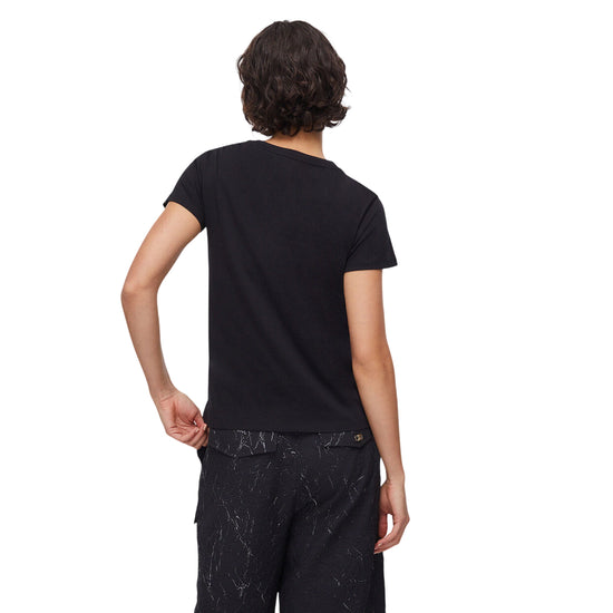 T-shirt Donna con logo lineare con strass bicolor modella retro