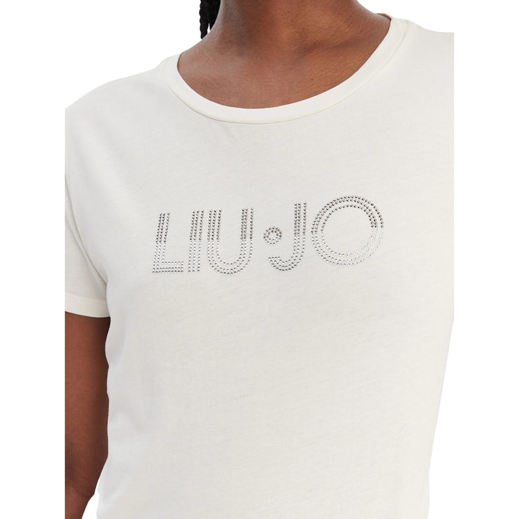 T-shirt bianca con strass con logo