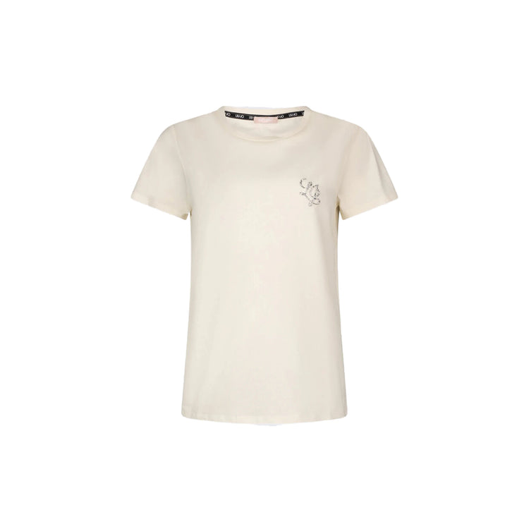 T-shirt Donna in bianco con logo LJ strass