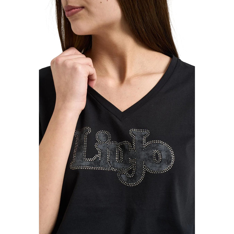 T-shirt Donna in cotone con logo decorato con strass