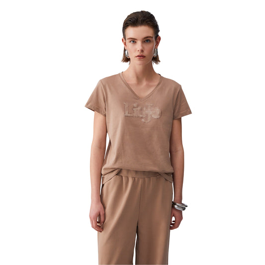 T-shirt da Donna con scollo a V Beige