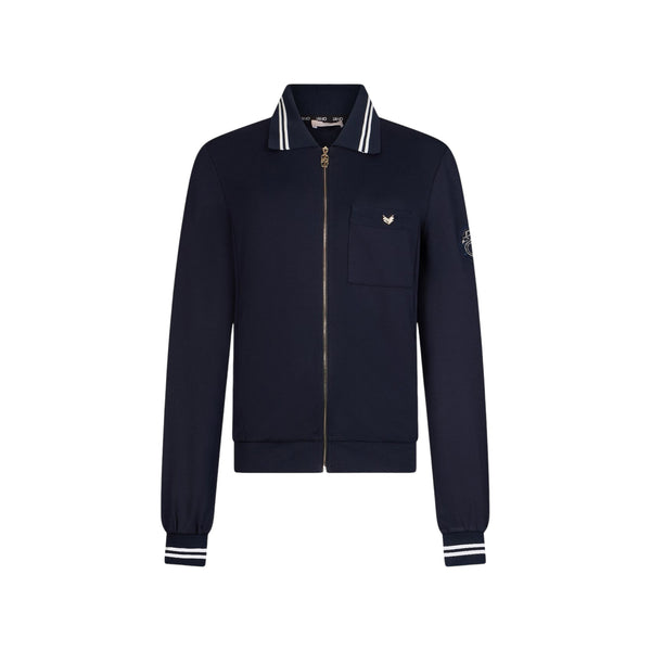 Felpa Donna Blu con colletto a righe e taschino
