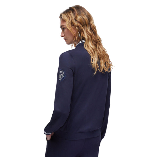 Felpa Donna Blu con colletto a righe e taschino