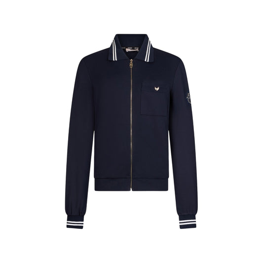 Felpa Donna Blu con colletto a righe e taschino