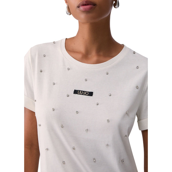 T-shirt Donna in cotone, con logo frontale e strass