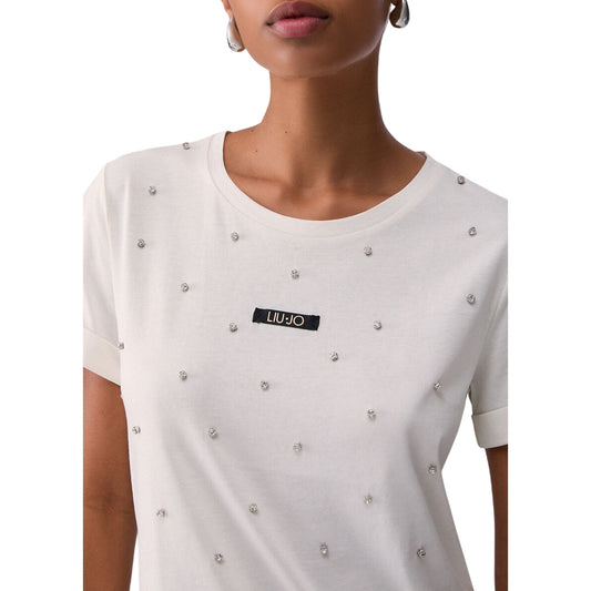 T-shirt Donna in cotone, con logo frontale e strass