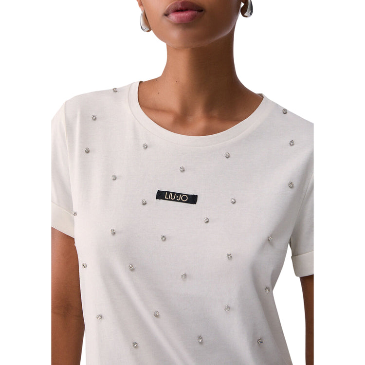 T-shirt Donna in cotone, con logo frontale e strass