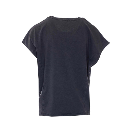 T-shirt nera con scollo a giro con strass