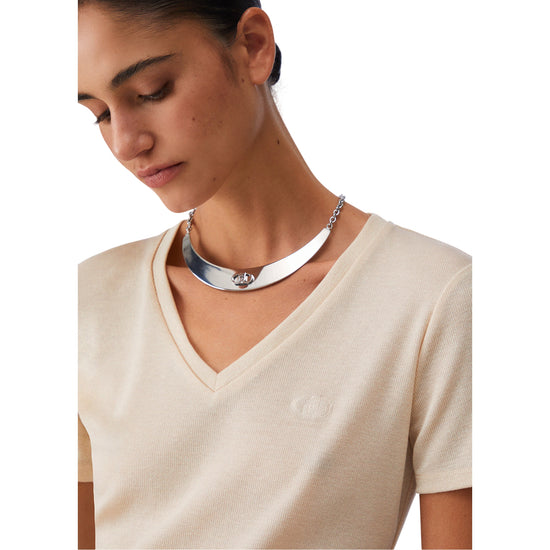 T-shirt da Donna con scollo a V Champagne dettaglio