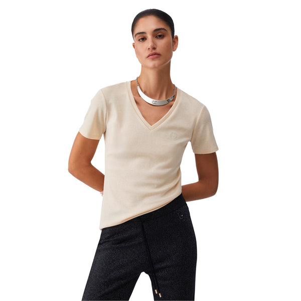 T-shirt da Donna con scollo a V Champagne