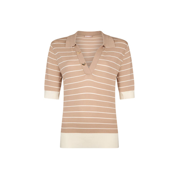 Maglia Donna rigata, con colletto a polo e maniche corte