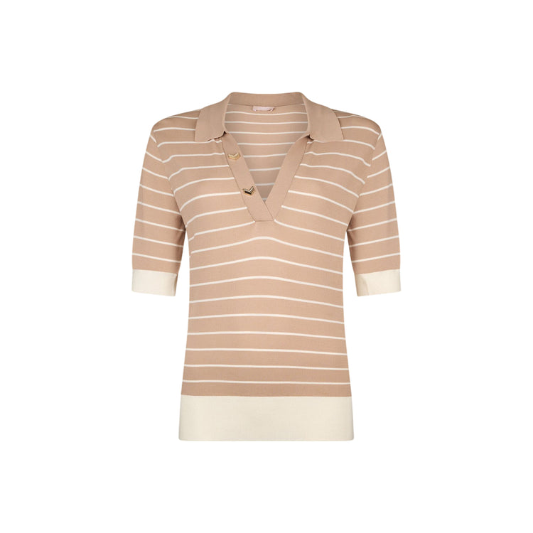 Maglia Donna rigata, con colletto a polo e maniche corte
