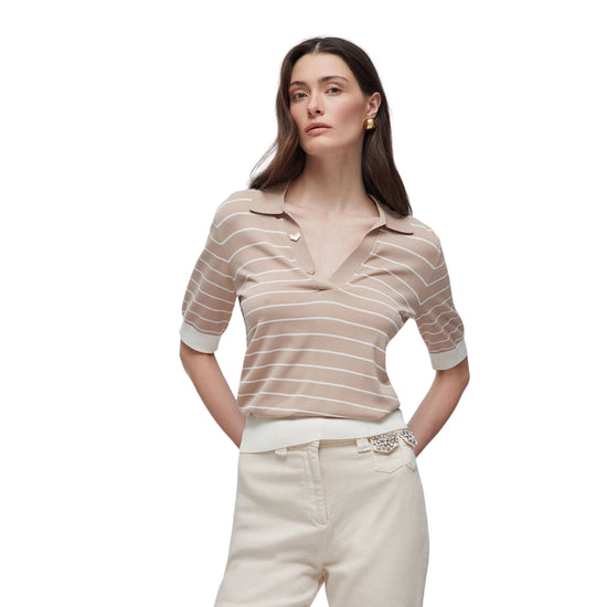 Maglia Donna rigata, con colletto a polo e maniche corte