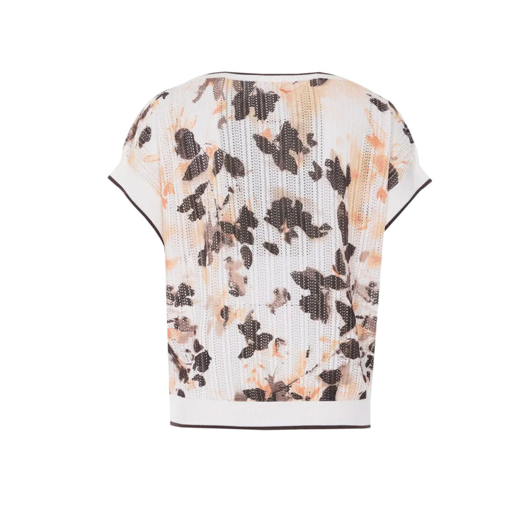 T-shirt forata con stampa floreale toni del marrone 