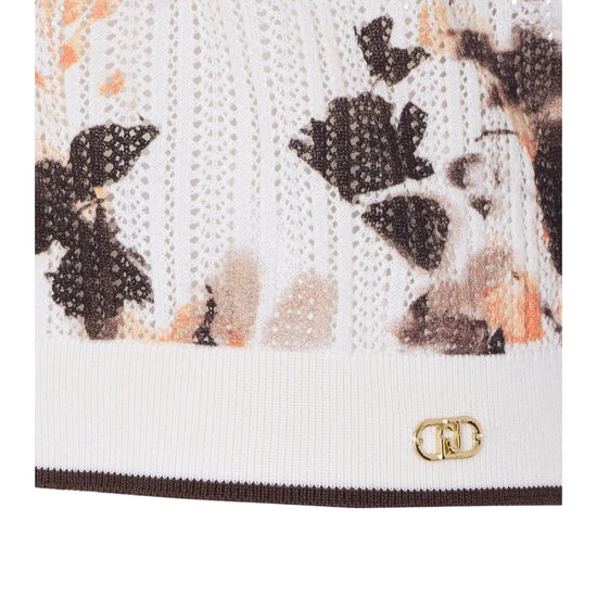 T-shirt forata con stampa floreale toni del marrone 