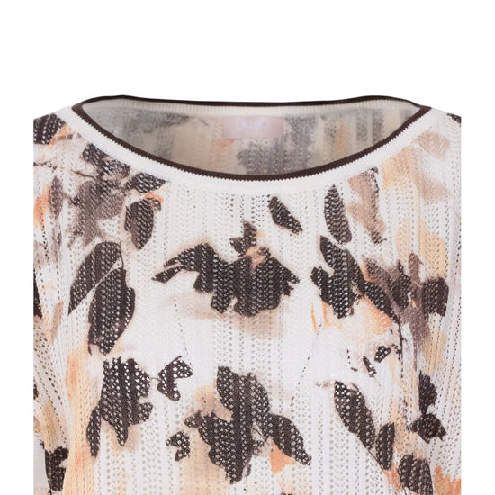 T-shirt forata con stampa floreale toni del marrone 