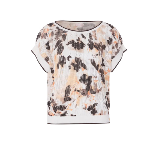 T-shirt forata con stampa floreale toni del marrone 