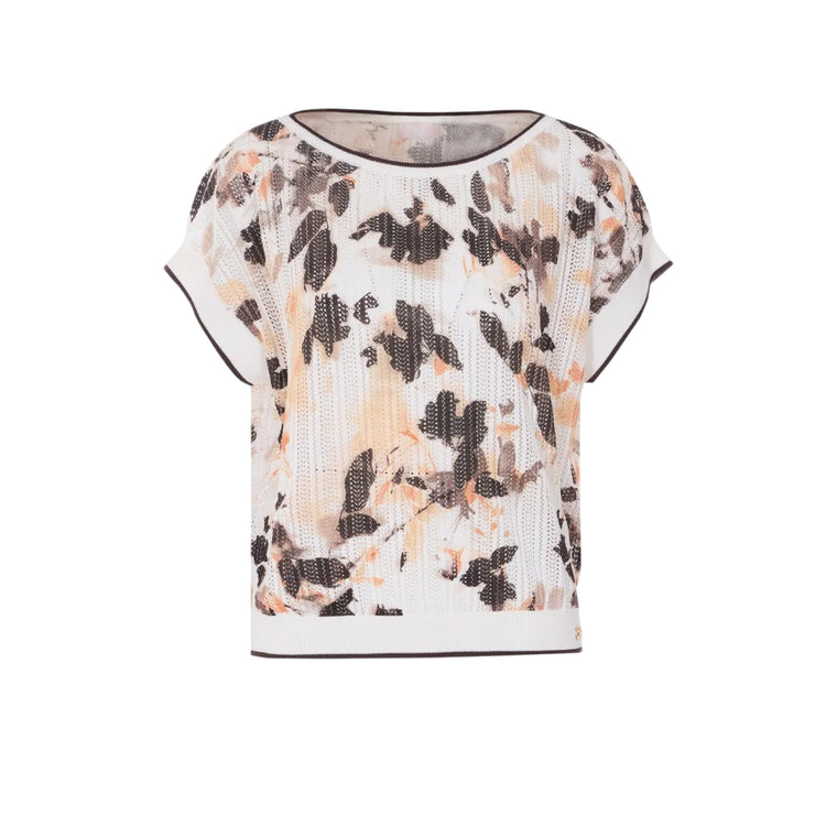T-shirt forata con stampa floreale toni del marrone 