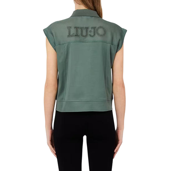 Gilet Donna con zip Verde modella frontale modella retro