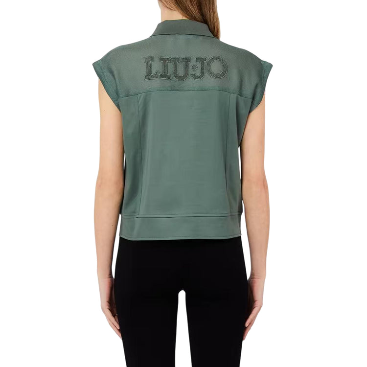 Gilet Donna con zip Verde modella frontale modella retro