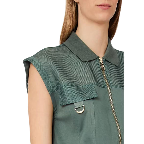 Gilet Donna con zip Verde modella frontale dettaglio