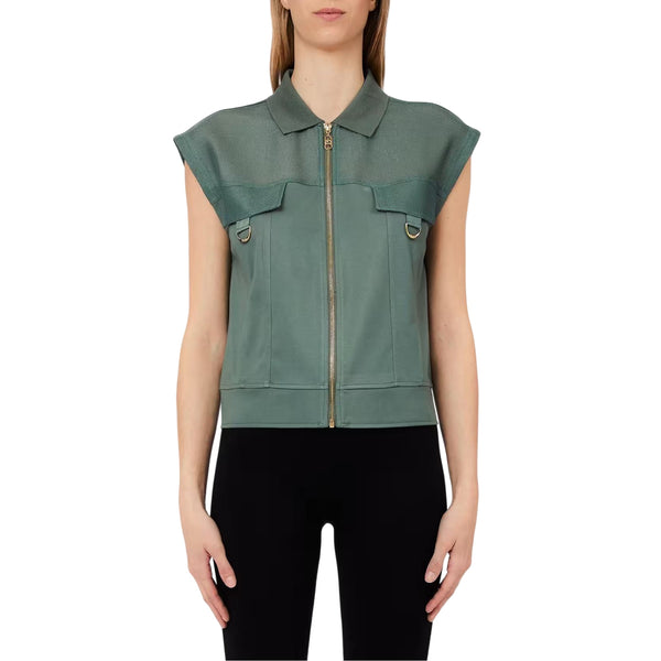 Gilet Donna con zip Verde modella frontale