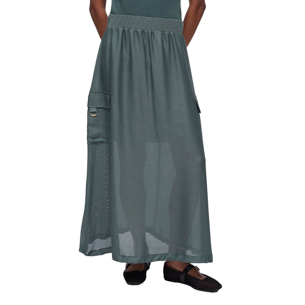 Gonna lunga Donna in mesh Verde modella frontale