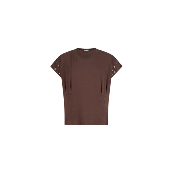 T-shirt Donna con occhielli decorativi marrone