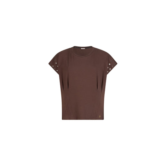 T-shirt Donna con occhielli decorativi marrone
